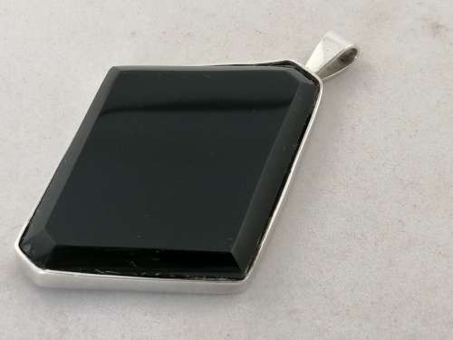 Modern and Striking Silver and Onyx/Black Glass Pendant