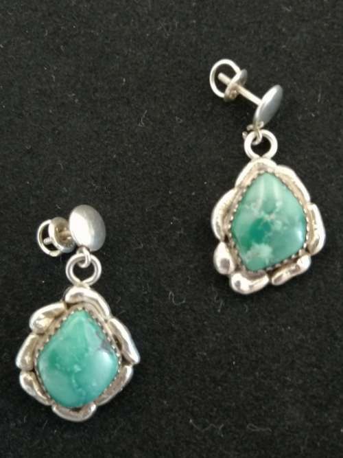 Designer Zuni El Paso Navajo Silver  Drop Earring set with Turquoise