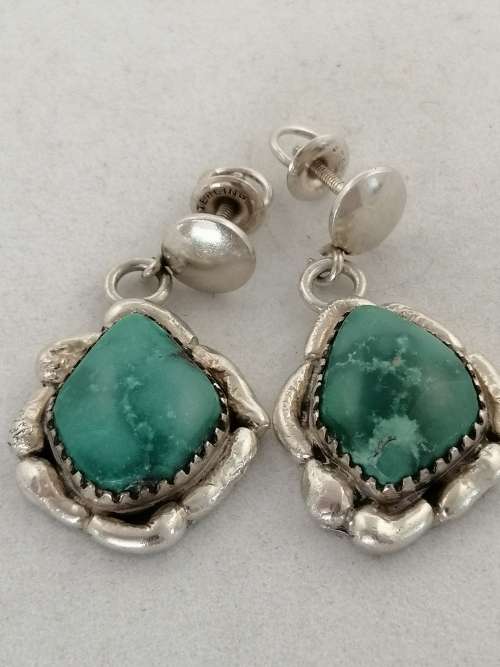 Designer Zuni El Paso Navajo Silver  Drop Earring set with Turquoise