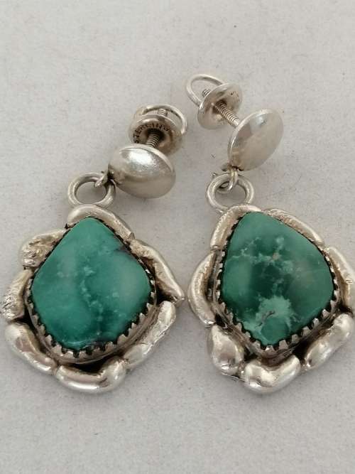Designer Zuni El Paso Navajo Silver  Drop Earring set with Turquoise