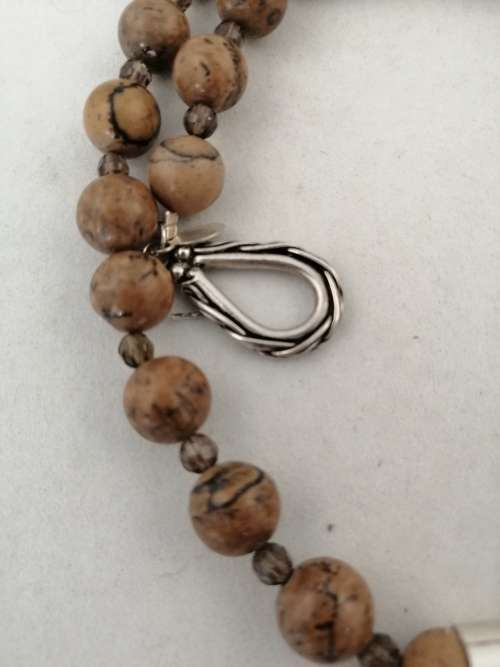 Unique Pendant Necklace with Shell,Smokey Quartz Set in Silver and Natural Stones and Pearls