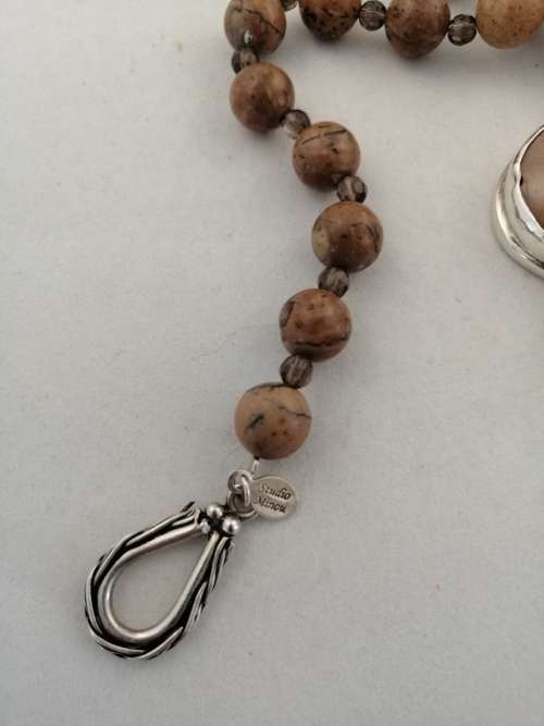 Unique Pendant Necklace with Shell,Smokey Quartz Set in Silver and Natural Stones and Pearls