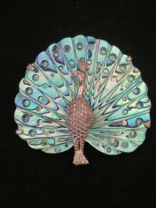Gorgeous Silver and Paua Shell Peacock Brooch