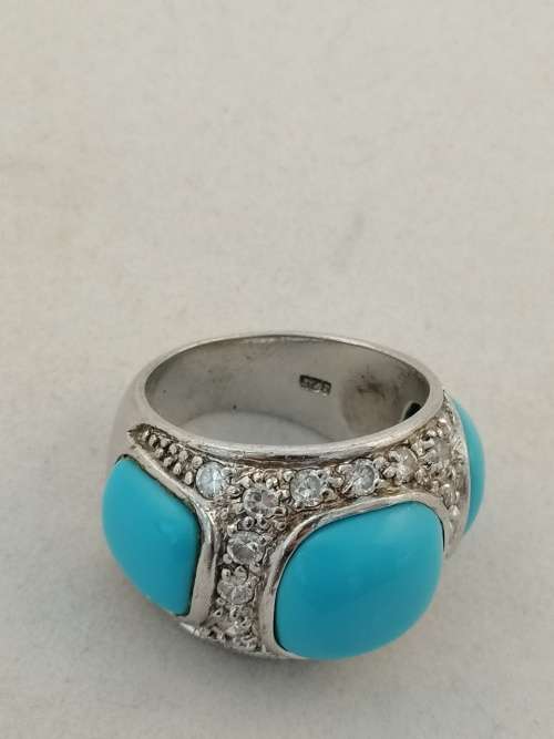 Fabulous Silver, Cubic Zirconia and Blue Stone Ring