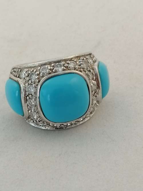 Fabulous Silver, Cubic Zirconia and Blue Stone Ring