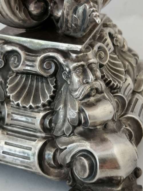 Bohemian Glass and Silver Plated Centrepiece with Dolphins and Neptune Mask Base
