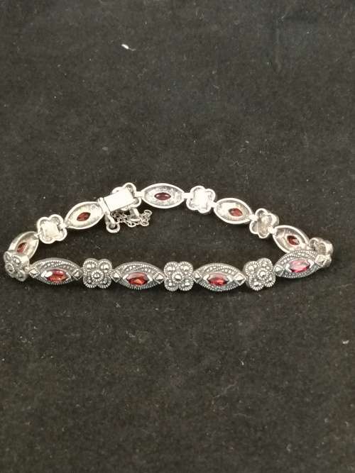 A Dainty Silver , Marcasite and Garent Bracelet