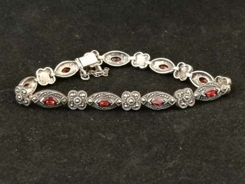 A Dainty Silver , Marcasite and Garent Bracelet