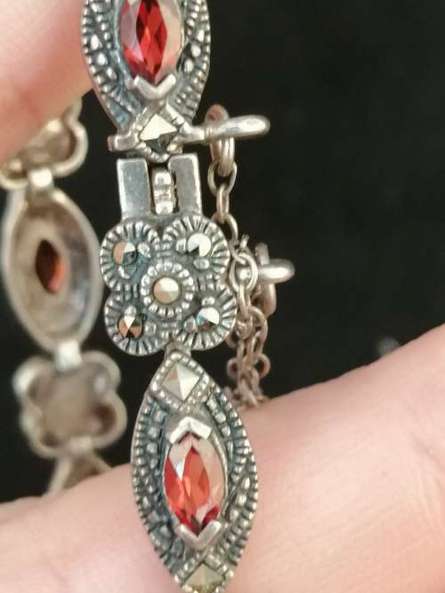 A Dainty Silver , Marcasite and Garent Bracelet