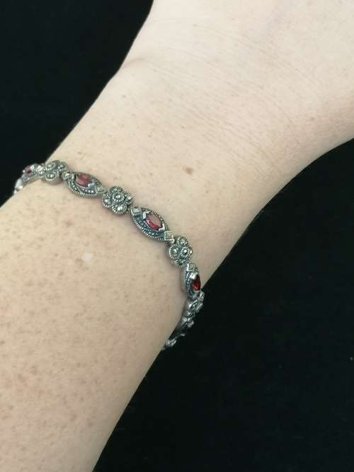 A Dainty Silver , Marcasite and Garent Bracelet