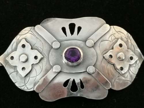 A Stunning Silver and Amethyst Arts and Crafts Brooch
