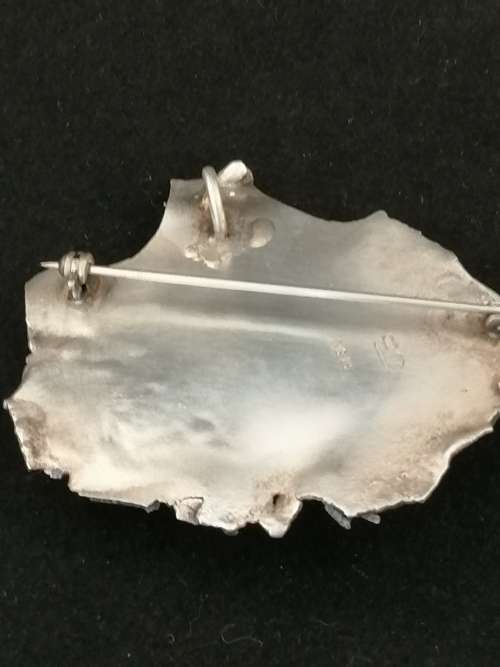 A Stunning! Modernist Silver Pendant Brooch with Deep Red Stone Marked WB