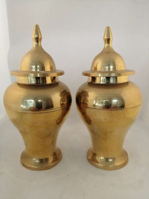 A Pair of Brass Vases