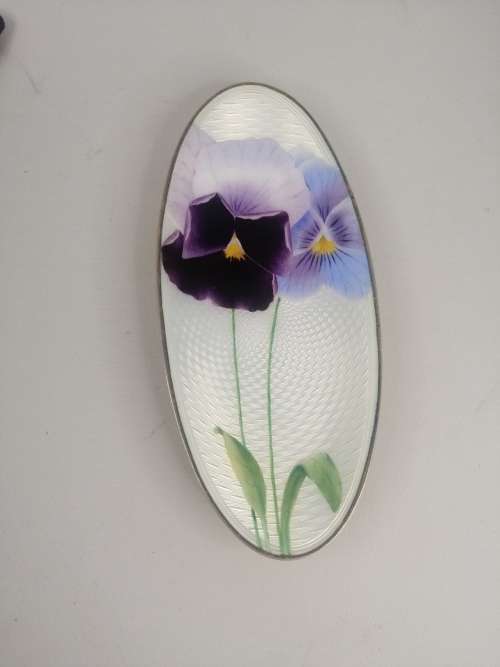 VARY RARE NORWEGIAN ,DAVID ANDERSON 925 SILVER GUILLOCHE ENAMEL PANSY PATTERN PIN TRAY
