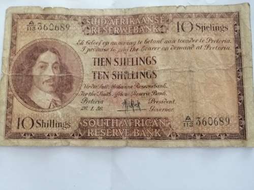 A  SOUTH AFRICAN TEN SHELLING NOTE AFR/ENG 1956