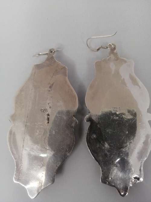 WOW!!!! GORGEOUS EXTRA LARGE VINTAGE SILVER AND ONYX EARRINGS
