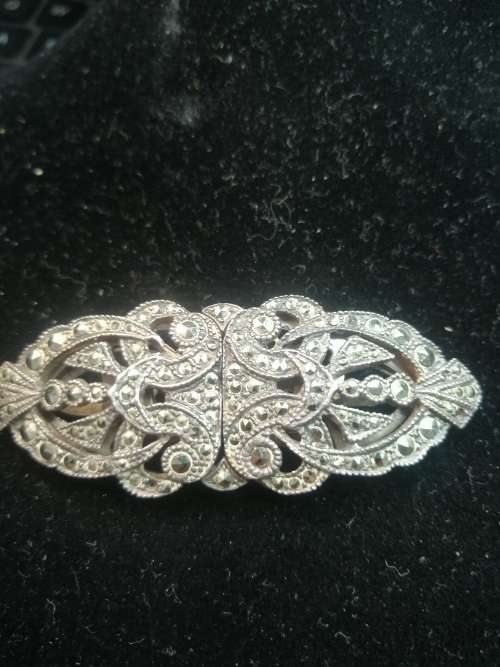 RARE  ,BEAUTIFUL STERLING SILVER MARCASITE BROOCH/ DRESS OR SHOE CLIPS