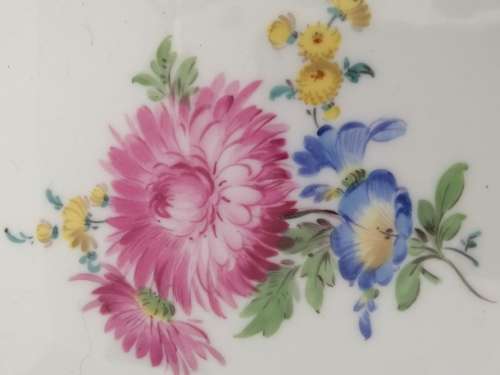 Meissen Porcelain Plate With Gilt Raised Grape Vine and Central Hand Painted Floral Spray