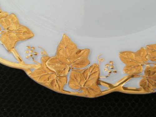 Meissen Porcelain Plate With Gilt Raised Grape Vine and Central Hand Painted Floral Spray