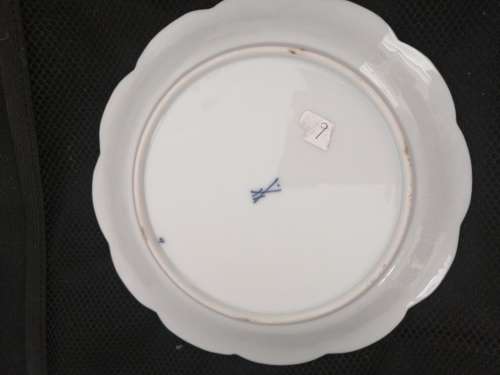 Meissen Porcelain Plate With Gilt Raised Grape Vine and Central Hand Painted Floral Spray