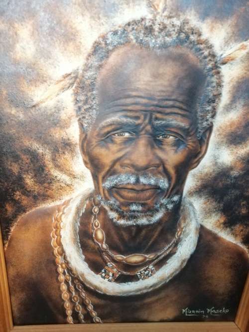 A MAGNIFICENT WORK OF ART ,MIZRAIM MASEK0, 1927-1994 , OIL ON EMBOSSED LEATHER.