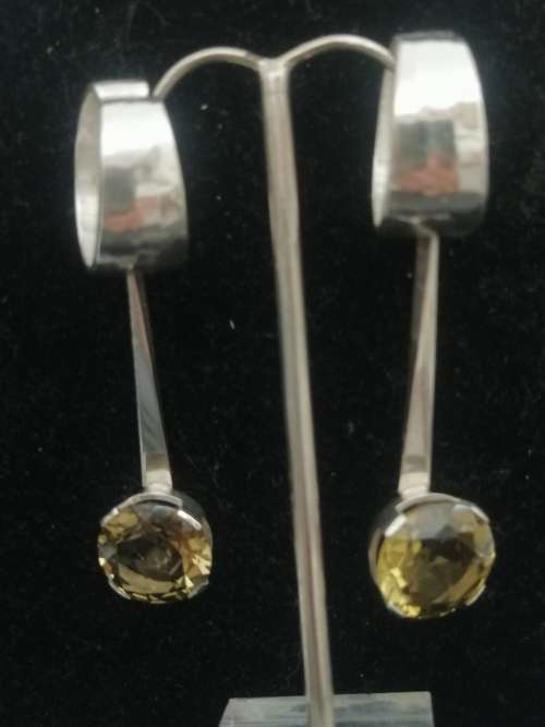 Erich Frey sterling silver drop earrings and lemon quartz ring