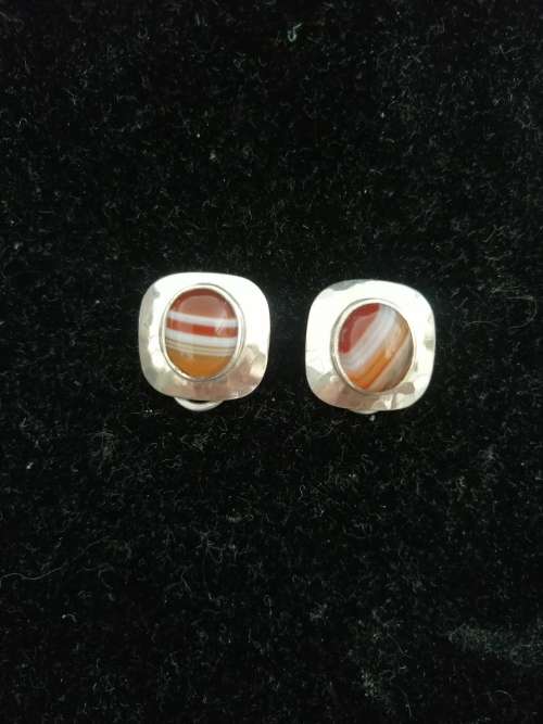 WOW!! STUNNING ERICH FREY CABOCHON AGATE PENDANT AND EARRINGS, SET IN STERLING SILVER