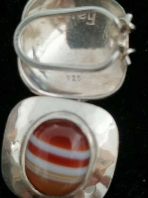 WOW!! STUNNING ERICH FREY CABOCHON AGATE PENDANT AND EARRINGS, SET IN STERLING SILVER