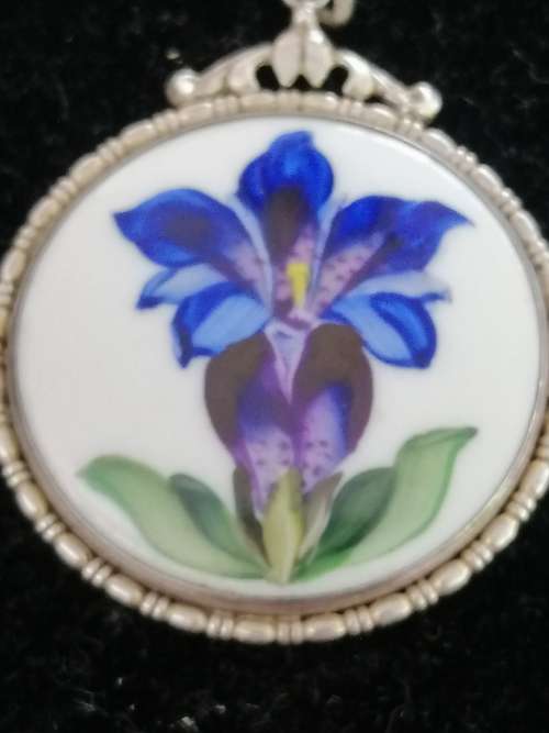 VINTAGE ROSENTHAL SILVER AND PORCELAIN BROOCH