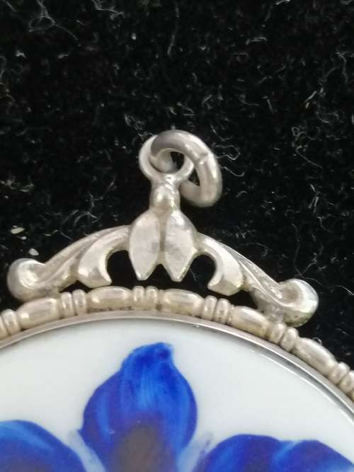 VINTAGE ROSENTHAL SILVER AND PORCELAIN BROOCH