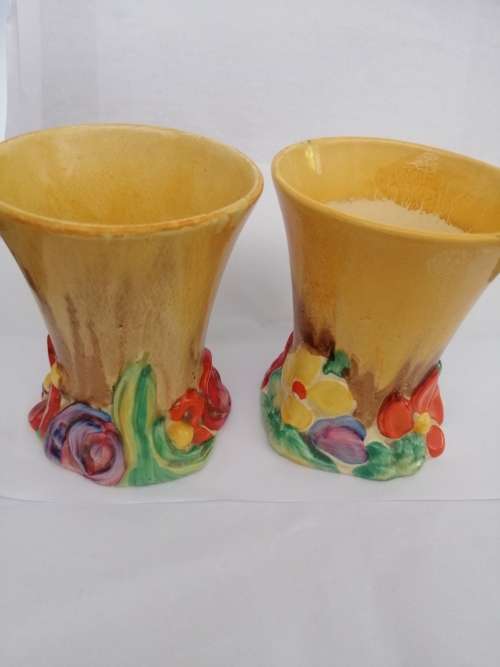 CLARICE CLIFF,MY GARDEN  PAIR OF POSY VASES