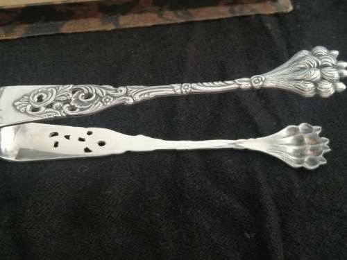 BOXED ANTIQUE DUTCH SILVER PLATED SUGAR TONGS