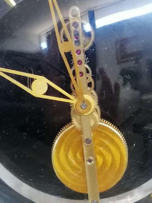 STUNNING MID CENTURY LUCITE AND BRASS CHINOISERIE MANTEL CLOCK CIRCA 1960