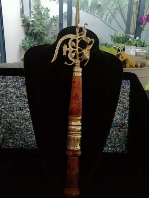 Antique ankus mahout hook, goad, Elephant controller, Indian, brass and wood CIRCA 1870