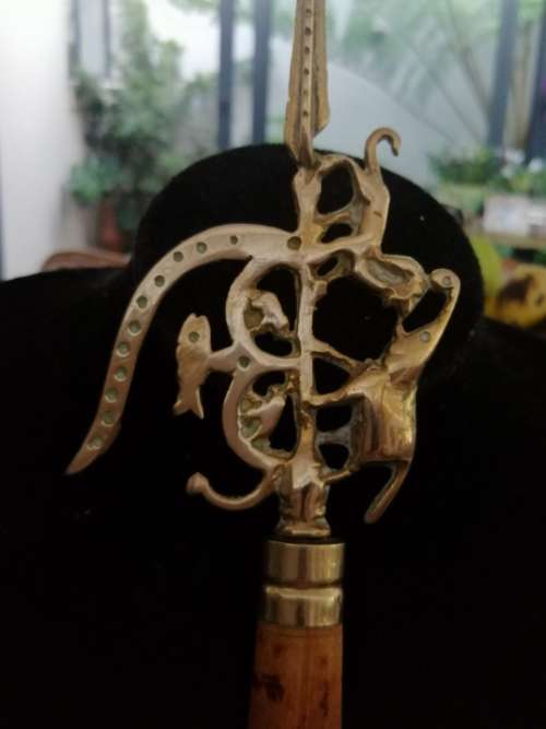 Antique ankus mahout hook, goad, Elephant controller, Indian, brass and wood CIRCA 1870
