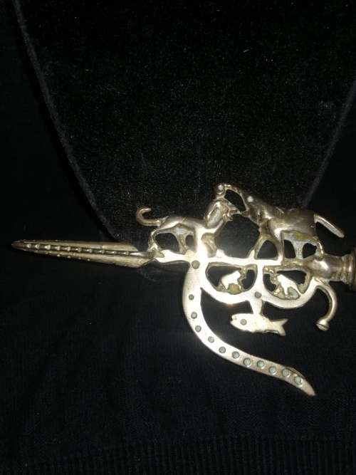 Antique ankus mahout hook, goad, Elephant controller, Indian, brass and wood CIRCA 1870