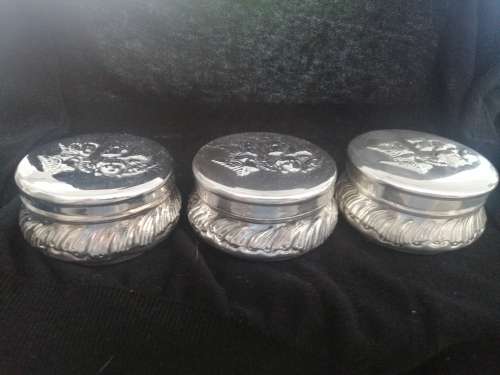 THREE SILVER PLATED ART NOUVEAU TRINKET JARS