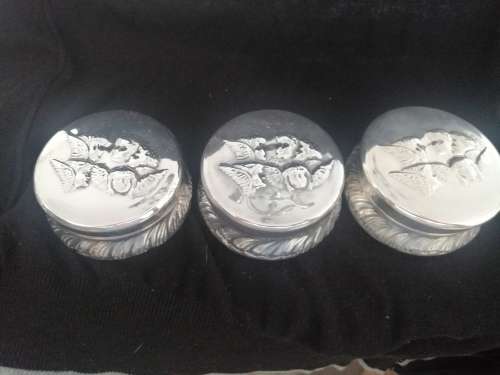 THREE SILVER PLATED ART NOUVEAU TRINKET JARS