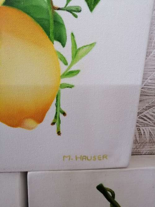 AMAZING DETAIL 3 PAINTINGS OF LEMONS M.HAUSER SWISS