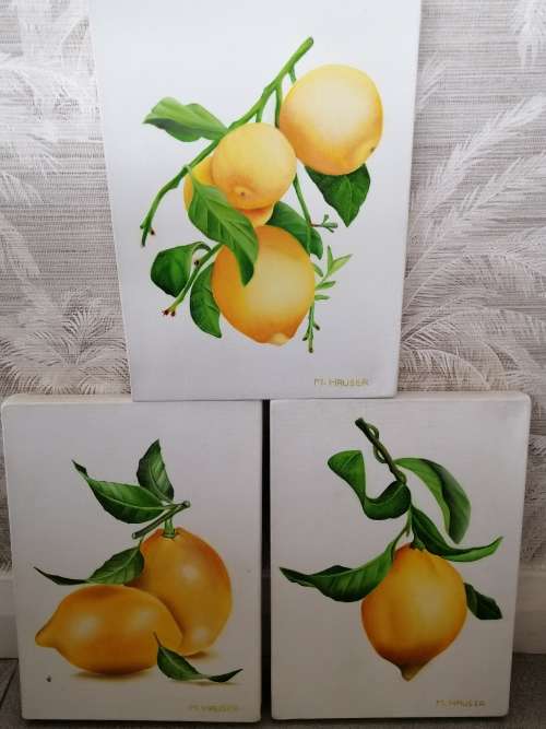 AMAZING DETAIL 3 PAINTINGS OF LEMONS M.HAUSER SWISS