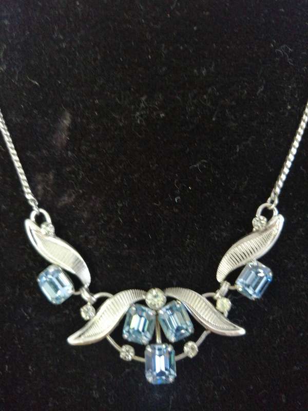 Sterling Silver Blue and white Rhinestone Necklace