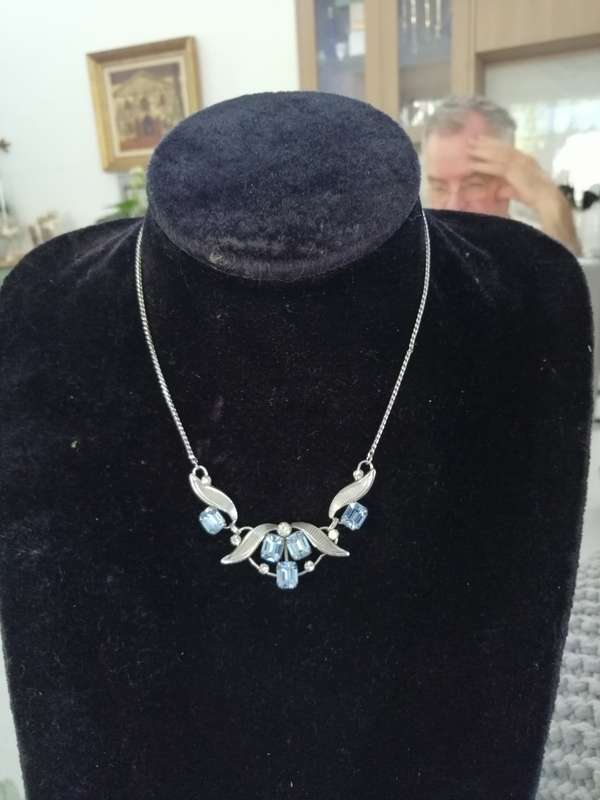 Sterling Silver Blue and white Rhinestone Necklace