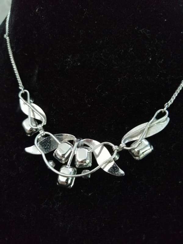 Sterling Silver Blue and white Rhinestone Necklace
