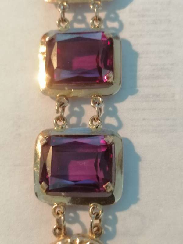 RESERVED  Alison Antique Art D Egyptian Revival 14 ct Rose Gold Synthetic Alexandrite Lotus Bracelet