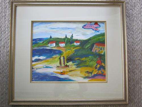 Elwin Buchel Oil Painting"Walking Dogs on the beach"