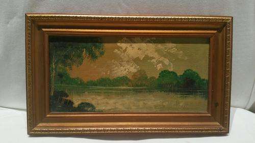 A Decorative Oil Painting Lake Scene with Gilt Frame