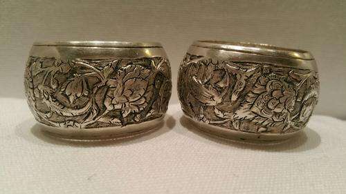 A Pair of Beautifully Embossed and Engraved Persian Silver Napkin Rings 65grams