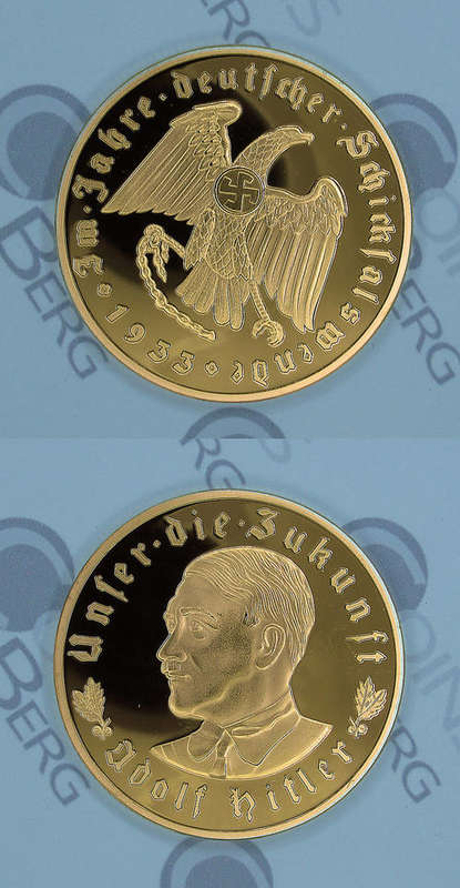 Nazi Germany, Medallion, Adolf Hitler, Gold Plated Coin, Token, Souvenir