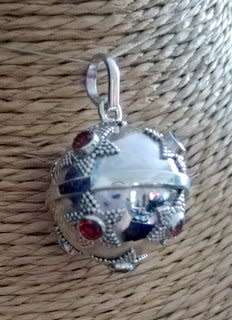 SOLID SILVER MYSTIC BELL IMPORTED FROM BALI WITH INLAID GEMSTONES