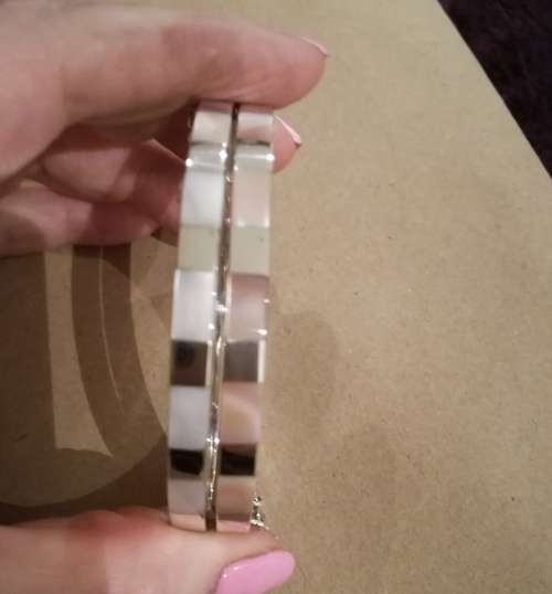 925 STERLING SILVER BANGLE WITH INLAID MOTHER OF PEARL